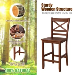 Costway Set Of 2 Bar Stools 24'' Counter Height Chairs W/ Rubber Wood Legs Walnut -Furniture Series Store GUEST f4935b66 fe96 4959 b57b d3ff2bb00d7c