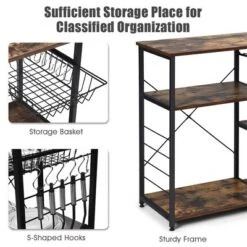 Costway Industrial Kitchen Baker's Rack Microwave Stand Utility Storage Shelf W/ 6 Hooks Steel Black -Furniture Series Store GUEST f524f6a1 8ccd 4230 a1ce d001015ca25e
