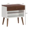 Costway 2PCS Nightstand End Side Table Drawer Storage Shelf Mid-Century Rubber Wood Leg