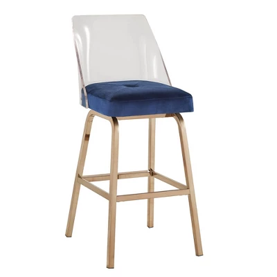 Set Of 2 29" Svana Champagne Gold Finish Velvet Barstools Navy - Inspire Q 3 Set Of 2 29" Svana Champagne Gold Finish Velvet Barstools Navy - Inspire Q - Image 3