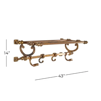 24" X 6" Modern Finish Aluminum Wall Hook Shelf Brass - Olivia & May 2 24" X 6" Modern Finish Aluminum Wall Hook Shelf Brass - Olivia & May - Image 2