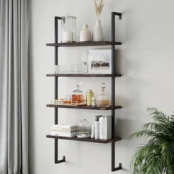 64" Wood And Metal 4 Tier Wall Mount Floating Bookshelf - Nathan James -Furniture Series Store GUEST f6ce6078 a326 4de0 a5a3 cb057003bc9b