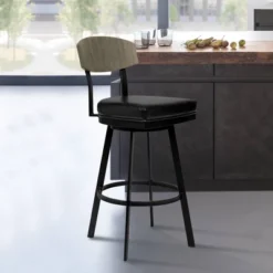 30" Frisco Faux Leather Metal Barstool Black/Gray Wood Back - Armen Living -Furniture Series Store GUEST f7854109 8280 486e b039 f7f99f83dc86