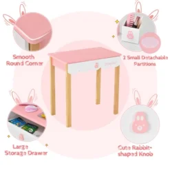 Costway Kids Vanity Set Rabbit Makeup Dressing Table Chair Set W/ Mirror Drawer WhitePink -Furniture Series Store GUEST f807f96c 608b 4a83 91b4 dfccdaab1a22