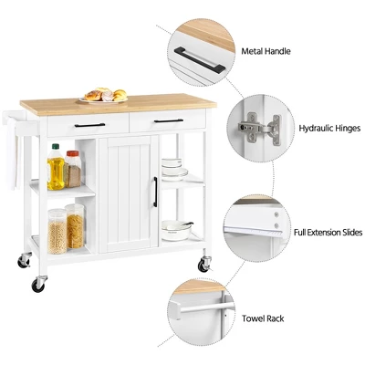 Yaheetech Mobile Kitchen Island Kitchen Trolley Cart With Adjustable Shelves White 3 Yaheetech Mobile Kitchen Island Kitchen Trolley Cart With Adjustable Shelves White - Image 3