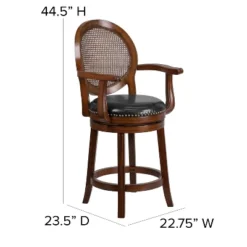Flash Furniture 26'' High Expresso Wood Counter Height Stool With Arms, Woven Rattan Back And Black LeatherSoft Swivel Seat -Furniture Series Store GUEST f8e90857 bf42 4770 9b8e f338b8d535f5