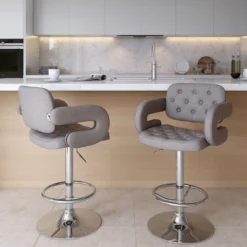 Set Of 2 Adjustable Tufted Fabric Barstool With Armrests - CorLiving -Furniture Series Store GUEST f9150daf e158 460e bfc8 f660f69de050