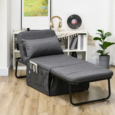 HOMCOM Ottoman Sofa Bed, 4-in-1 Multi-Function Folding Sleeper Chair Bed With Adjustable Backrest, Pillow, Side Pocket 1 HOMCOM Ottoman Sofa Bed, 4-in-1 Multi-Function Folding Sleeper Chair Bed With Adjustable Backrest, Pillow, Side Pocket