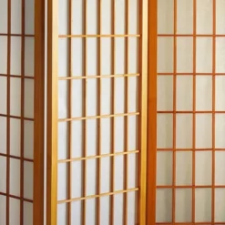 4 Ft. Tall Window Pane Shoji Screen - Honey (3 Panels)