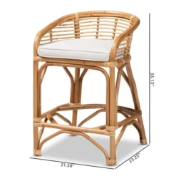 Rose Fabric Upholstered And Rattan Counter Height Barstool White/Natural - Bali & Pari -Furniture Series Store GUEST fab976d7 02f8 4c87 a875 d37fd3fb7752