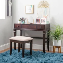 Home Angela Vanity Set Walnut - Linon -Furniture Series Store GUEST fb04f1a1 f47d 440b b37a 0c2edb0cc936