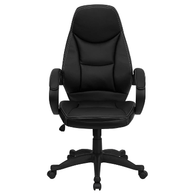 Emma And Oliver High Back Black LeatherSoft Curved Back Swivel Ergonomic Office Chair-Loop Arms 3 Emma And Oliver High Back Black LeatherSoft Curved Back Swivel Ergonomic Office Chair-Loop Arms - Image 3