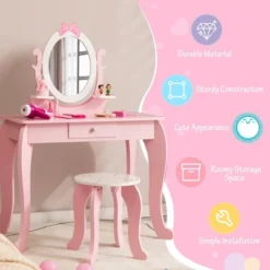 Costway Kid Vanity Table Stool Set With Adjustable Mirror Storage Drawer Makeup Pink -Furniture Series Store GUEST fb94d9ce 78b9 4634 bd63 26a668a3345d