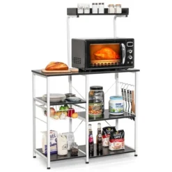 Costway 4-Tier Vintage Kitchen Baker's Rack Utility Microwave Stand W/ Basket & 5 Hooks 26 Costway 4-Tier Vintage Kitchen Baker's Rack Utility Microwave Stand W/ Basket & 5 Hooks -Furniture Series Store GUEST fba57f11 0245 40ff a880 ac62c9016286