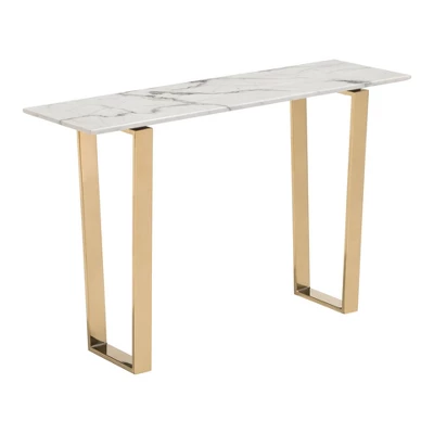 Modern Faux Marble And Stainless Steel 47" Rectangular Console Table - Stone/Gold - ZM Home 8 Modern Faux Marble And Stainless Steel 47" Rectangular Console Table - Stone/Gold - ZM Home - Image 8