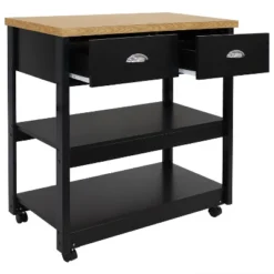 Sunnydaze Decor Sunnydaze MDF Indoor Farmhouse Style Kitchen Island Cart With Drawers And Shelves - 34.25" H - Black -Furniture Series Store GUEST fca87cb9 0309 4969 aafe 5aa00ae0b848