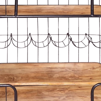 2 Shelves And Metal Frame Bar Cart With Wooden Top Black/Brown - The Urban Port 3 2 Shelves And Metal Frame Bar Cart With Wooden Top Black/Brown - The Urban Port - Image 3