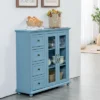 Costway Buffet Sideboard Table Kitchen Storage Cabinet W/ Drawers & Doors WhiteBlueGreen