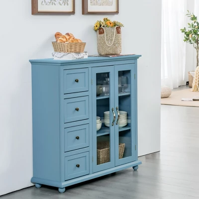 Costway Buffet Sideboard Table Kitchen Storage Cabinet W/ Drawers & Doors WhiteBlueGreen 1 Costway Buffet Sideboard Table Kitchen Storage Cabinet W/ Drawers & Doors WhiteBlueGreen