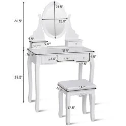 Costway Bedroom Wooden Mirrored Makeup Vanity Set Stool Table Set White 5 Drawers -Furniture Series Store GUEST feb696b7 c136 4f84 a60a 607ac69879db