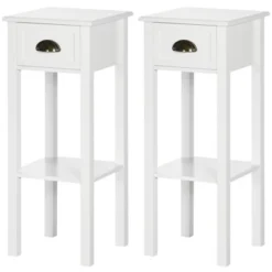 HOMCOM 2-Tier Side Table With Drawer, Narrow End Table With Bottom Shelf, For Living Room Or Bedroom, Set Of 2, White -Furniture Series Store GUEST ff7b6e2e 02ce 49aa a001 463ba372cd15