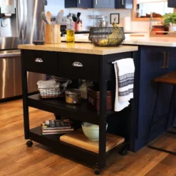 Sunnydaze Decor Sunnydaze MDF Indoor Farmhouse Style Kitchen Island Cart With Drawers And Shelves - 34.25" H - Black -Furniture Series Store GUEST ff8f0a3b 566a 4b55 b0be 8d5b76f894af