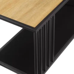 55.5" Modern 4 Shelf With Metal Bar Room Divider Bookcase Coastal Oak/Black - Saracina Home -Furniture Series Store GUEST ffa6e104 97bb 4319 b27b 600bbe750d80