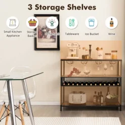 Costway Rustic Wine Rack Table 13 Bottles Wine Bar Cabinet Freestanding With Glass Holder -Furniture Series Store GUEST ffcf0b5f 9f67 4a24 8681 5058c717149a