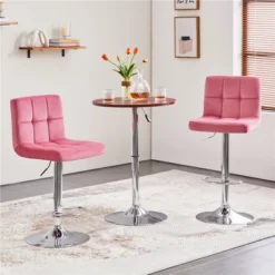 Yaheetech 2pcs Adjustable Modern Velvet Swivel Bar Stool With Backrest And Large Pedestal Base